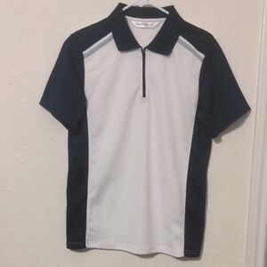 Clovery Men's Navy Blue and White Short Sleeve Polo Shirt. Size M
